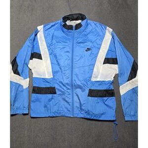 Vintage Nike Windbreaker Track Jacket Mens Large Blue White Black Swoosh Zip 90s